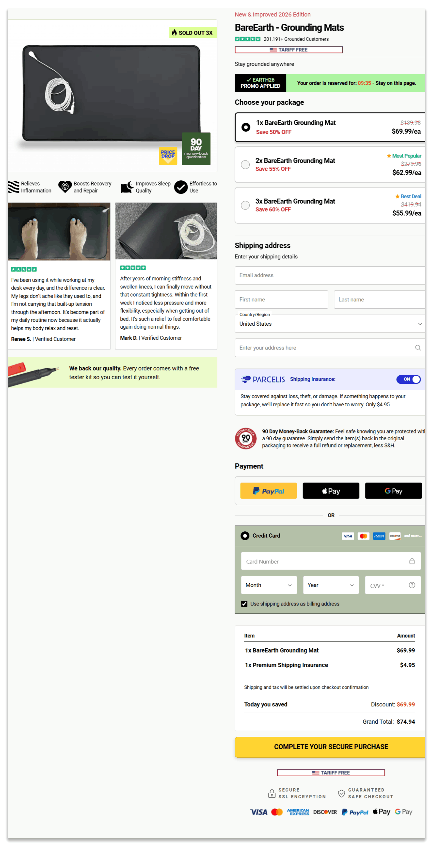 BareEarth Grounding Mats secure checkout page
